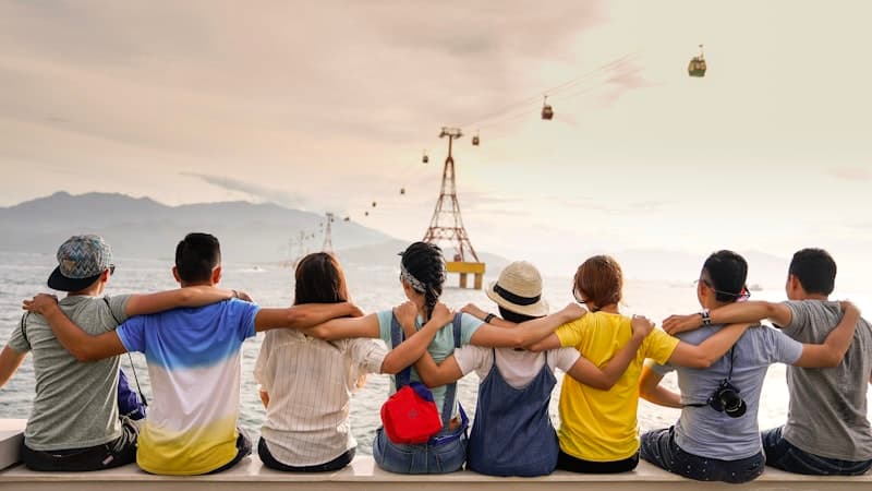 Family gathering outdoors